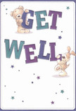 Bursting with friendly energy, this illustrated get well card brings together a teddy bear and an exuberant puppy in a playful display, reminiscent of the joy found in Crawley's lively town centre. Both characters embrace and balance vibrant, oversized letters spelling 'Get Well'-the bear holding high atop 'GET' and the puppy nestling below 'WELL.' Their soft, shaggy fur and luminous eyes evoke tenderness and comforting reassurance, while indigo and teal shades in the text shine against a softly glowing cream backdrop. Scattered amongst them are twinkling stars in cool blues and purples, lending the scene a whimsical, hopeful glow. The entire design feels as warm and sincere as a comforting delivery from a trusted Crawley florist, carrying not just a message but a heartfelt embrace to anyone in need of healing. This card exudes the gentle optimism and care that can only come from a community rooted in kindness, perfectly capturing the spirit of sharing encouragement in Crawley.